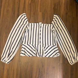 White and Black Striped Peplum Top